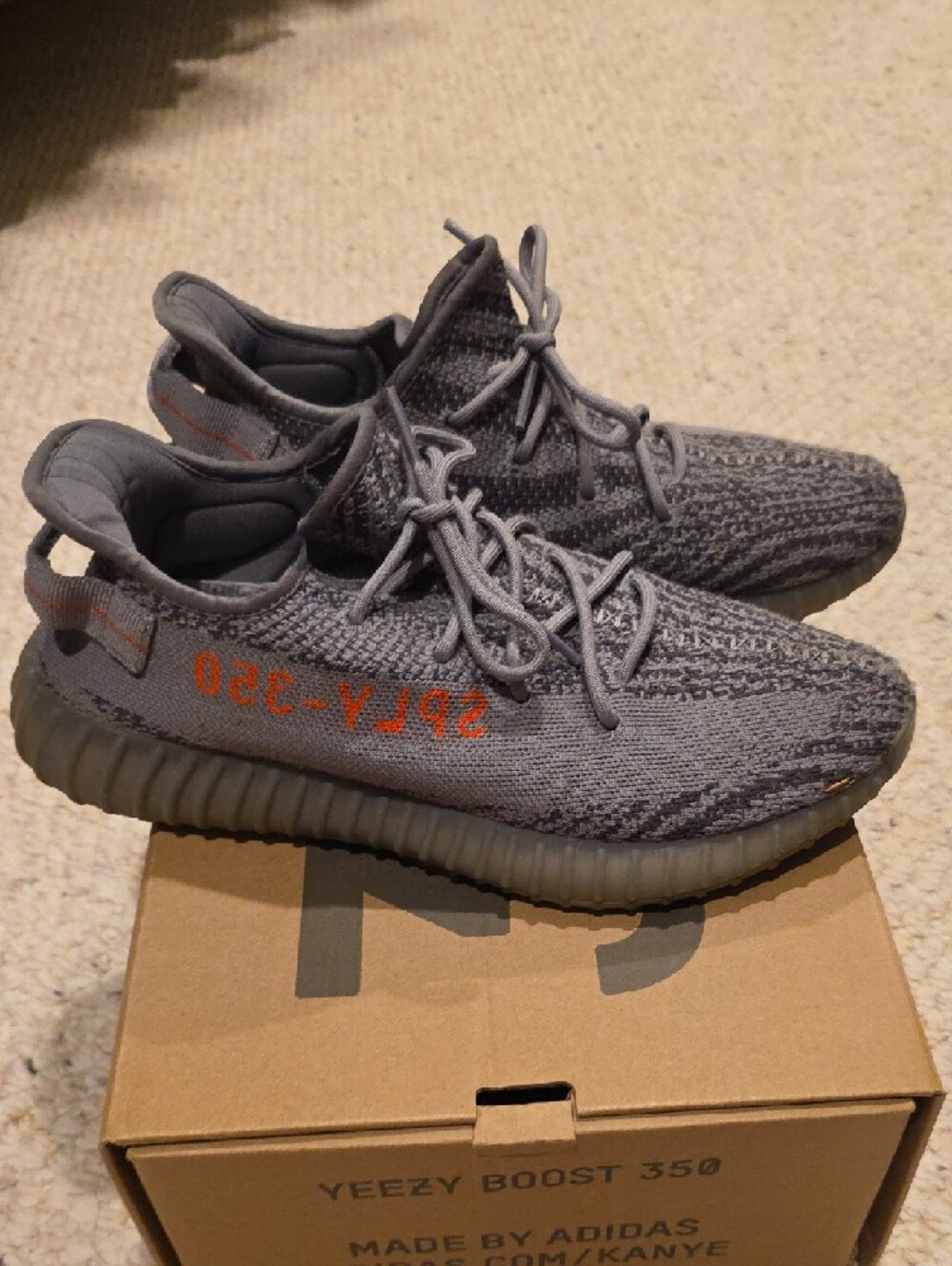 adidas Yeezy Boost 350 V2 Grey with Orange Text - Picture 4 of 8
